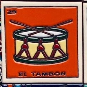 SALE, Limited Tile Designs, Loteria, Talavera Mexican Tile, Ceramic Tile, Handmade, Home Decor, Coasters, Hand painted 4X4 El Tambor