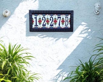 Talavera Hausnummer Schild: Handgefertigtes Adressschild aus Keramikfliesen