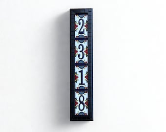 Vertical Talavera House Number Sign – Hand-Painted Mexican Tile Address Plaque (2–5 Digits)