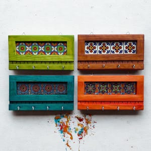 Mexican Talavera Tile Key Holder – Wall Mounted Ceramic Key Rack
