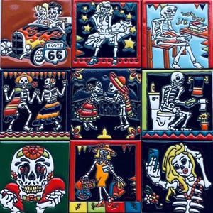 Talavera Tiles, Mexican Tile, Artisanal, Ceramic Tile, Handmade, Hand-Painted, Home Decor, Kitchen Backsplash Tile. Bathroom Tile 4X4 Tile