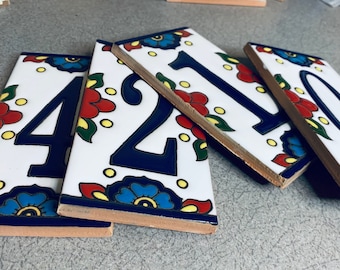 House Numbers, Address Numbers, House Number Tiles for Signs, Talavera, Hand Painted, Ceramic Tile, House Address, Housewarming Gift, 6"x3"