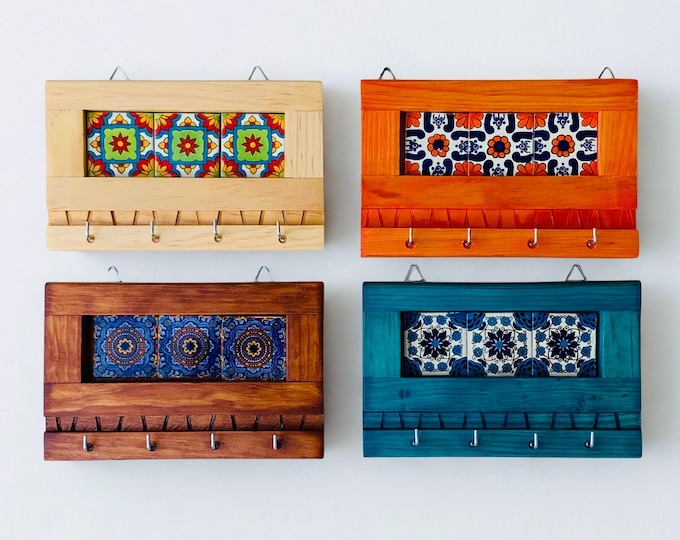 Handmade Talavera Tile Key Holder: Mexican Home Decor Wall Art