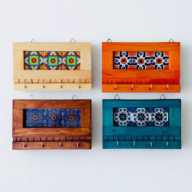 Handmade Talavera Tile Key Holder: Mexican Home Decor Wall Art