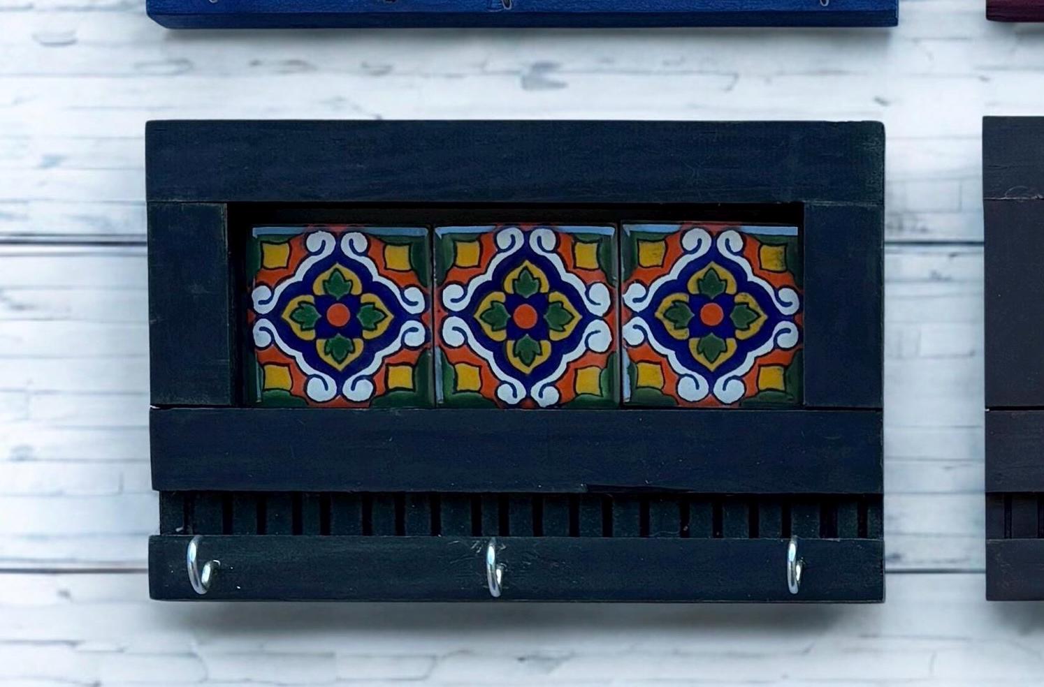 Handmade Talavera Tile Key Holder: Mexican Wall Decor - Ceramic Key ...