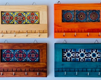 Decorative Key Holder, Key Rack, Key Hanger, Ceramic Tile, Talavera, Handmade, Home Decor