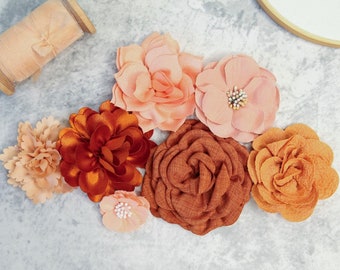 Sunset Tones Fabric Flower Variety Pack: Coral, Red, Orange, Pink, Yellow