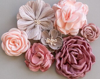 Fabric Flower Variety Bundle | Pink Flower Pack | Whimsical Pink Fabric Flowers | Mauve & Blush Craft Flower Multipack | Floral Grab Bag