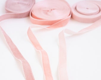 5/8" Velvet Ribbon 3 Yards | Pink and Neutrals | Finished Single Sided Velvet Ribbon