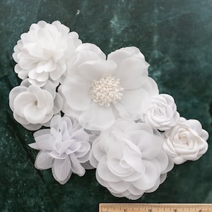 Fabric Flower Variety Bundle | Wedding Whites Fabric Flower Pack | Assorted Whites Craft Flower Multipack | Floral Grab Bag