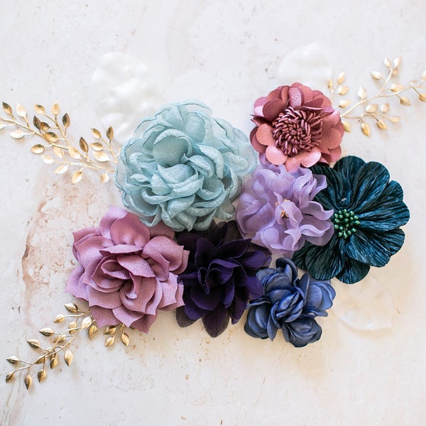 Fabric Flower Variety Bundle | Mermaid + Siren Tones Flower Pack | Water Nymph Inspired Craft Flowers | Costume Supplies Curated Floral Kit