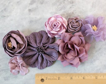 Fabric Flower Variety Bundle | Lavender Purple Fabric Flowers | Craft Flower Multipack | Dusty Purple Lilac Millinery Floral Grab Bag