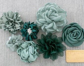 Fabric Flower Variety Bundle | Eucalyptus Green Flower Pack | Layers of Green Fabric Flowers | Craft Flower Multipack | Floral Grab Bag