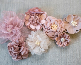 Antique Mauve Fabric Flower Bundle | Muted Palette Shades of Purple Flower Pack | Applique Craft Fabric Flower Pack | Floral Grab Bag