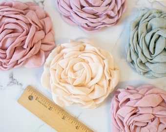 Large Cabbage Rose | 4" Pastel Tones Fabric Millinery Flower | Ivory, Rose, Lilac or Sage Artificial Floral Craft or Hair Accessory