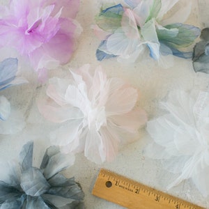Organza Silk Flower Appliqué | Floral DIY Embellishment | Costume or Wedding Dress Large 3D Florals | Fabric Flower Accents for Costume