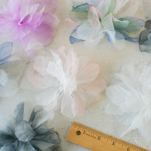 Organza Silk Flower Appliqué | Floral DIY Embellishment | Costume or Wedding Dress Large 3D Florals | Fabric Flower Accents for Costume