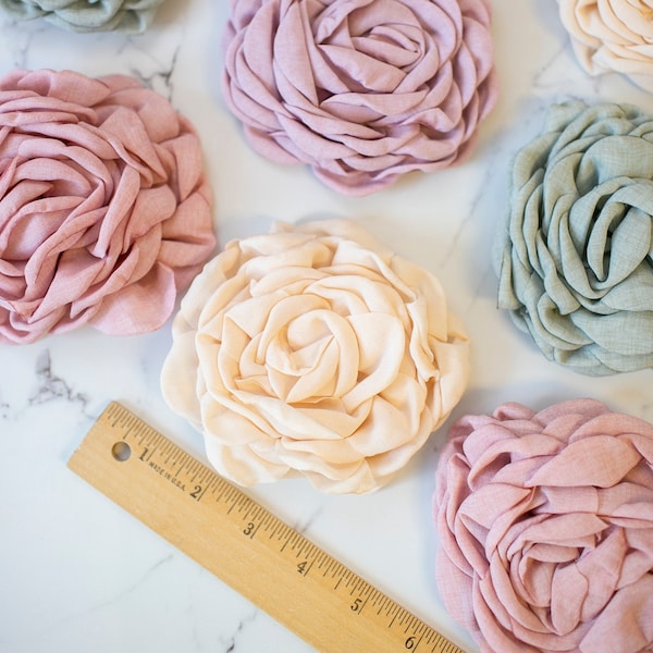 Large Cabbage Rose | 4" Pastel Tones Fabric Millinery Flower | Ivory, Rose, Lilac or Sage Artificial Floral Craft or Hair Accessory