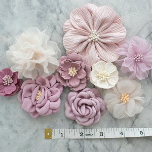 Fabric Flower Variety Bundle | Lilac Faux Flower Pack | Shades of Purple Artificial Flower Embellishment | Craft Pack of Applique Florals