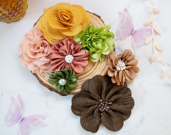 Fabric Flower Variety Bundle | 70s Aesthetic Flower Pack | Fabric Millinery Flowers | Retro 1970s Vibe Craft | Hippie Boho Floral Grab Bag