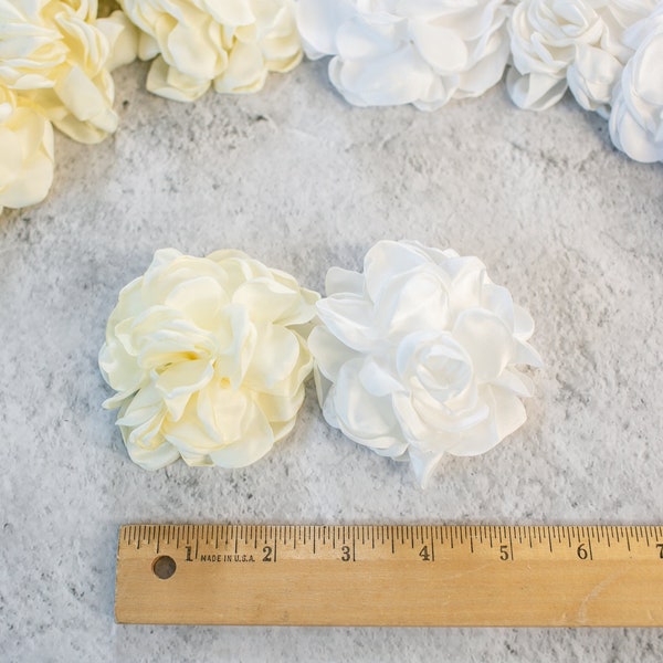 3D Fabric Flower | Ivory or White Satin Bloom | Small Artificial Rose | Floppy Flower |  Off-White Wedding Fabric Flower | Cream Rose