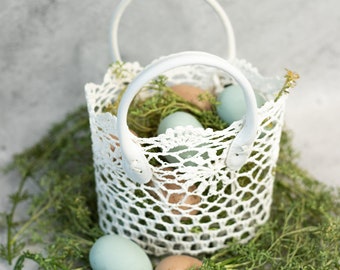 White Lace Stiffened Basket: Flower Girl, Easter, Storage