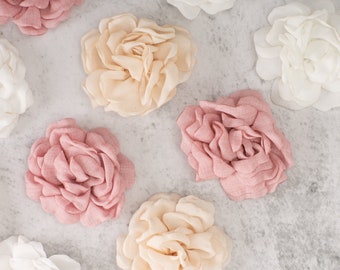 Fabric Flower | Large Garden Rose | Artificial Cabbage Rose | DIY Baby Headband Flower | Millinery Floral | Pink or White Faux Flower