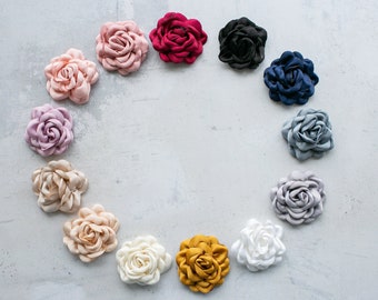 Artificial Satin Rosette in Variety of Colors | Satin Vintage Rose | Whimsical Millinery Floral in Pink, Blue, Black, Red, Cream, Champagne