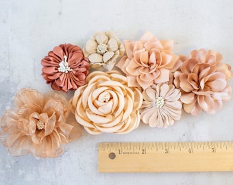 Terracotta Fabric Flower Variety Bundle | Autumn Colors DIY Decor | Craft Flower Multipack | Muted Earthtones Floral Decorations Tablescape