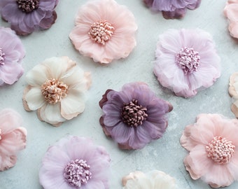 Fiori di tessuto organza stravaganti / Camelia o Magnolia pastello / Artigianato floreale / Fiore di modisteria coreano Grande petalo di fiore artigianale in tessuto