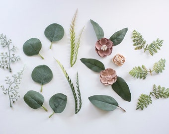 Loose Fern & Eucalyptus Greenery Bundle | Toss Petal Leaves | Table Styling Stems and Branches | Photo Prop Faux Greenery Artificial Leaves