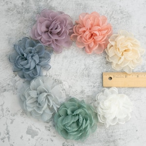 Shimmer Fabric Rose | 3" Artificial Glimmer Rosette | Slate Grey, Blue, Eucalyptus Green, Mauve, or Cream Flower | Whimsical Organza Flowers