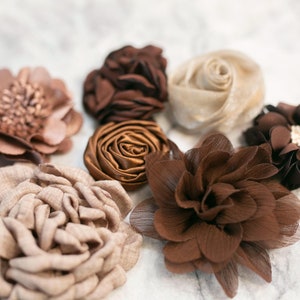 Fabric Flower Variety Bundle | Brown Floral Pack | Neutral Brown Fabric Flowers | Craft Flower Multipack | Neutral Fall Autumn Tones Decor