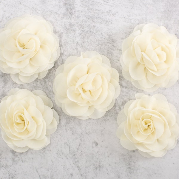 Stoff Chiffonstoff Blumen 8,5cm | Neutrale Farben Chiffon Garten Rose Blumen | Blumen Handwerk | Elfenbein, Hellbraun, weiße Rose | Chiffon Blume