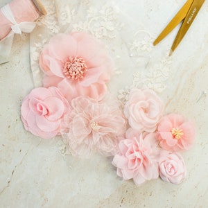 Fabric Flower Variety Bundle | Soft Bubblegum & Blush Pink Flower Pack | Pink 3D Fabric Flowers | Craft Flower Multipack | Applique Flowers