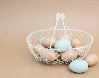 Ivory Metal Wire Basket: Shallow Easter Egg Catchall
