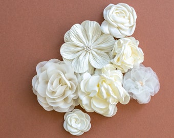 Fabric Rosette Hair Crafts Hat Making Blue Gift Package Topper Lace Applique Flower Brooch Home Decor Flower Embellishment Gift Bow