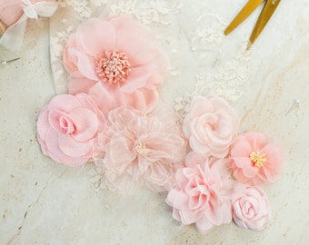 Fabric Flower Variety Bundle | Soft Bubblegum & Blush Pink Flower Pack | Pink 3D Fabric Flowers | Craft Flower Multipack | Applique Flowers