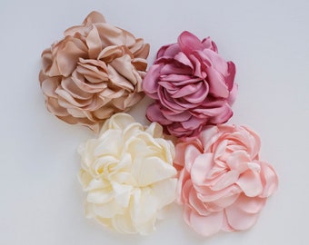 Fabric Flower | Ivory or Pink Satin Rose | Large Artificial Rosette | Floppy Millinery Flower | Pink or White Peony | Large Beige Rose