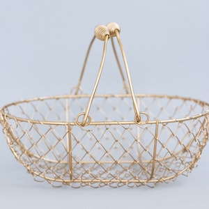 Champagne Gold Oblong Wire Basket | Shallow Gold Double Swing Handle Basket | Oval Wire Golden Basket | Gift Basket