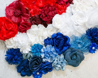 Red, White & Blue Fabric Flowers Grab Bag | Patriotic Fabric Flowers | DIY Embellishment Flowers | Assorted Flower Multipack