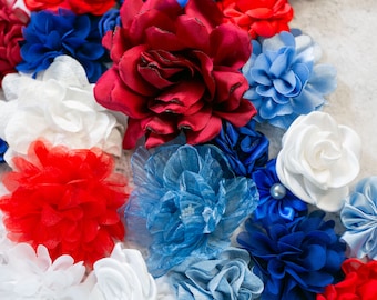Red, White, and Blue Fabric Flowers: Patriotic DIY Craft Supply