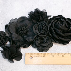 Shades of Black Fabric Flower Variety Bundle | Moody Gothic Fabric Flowers | Craft Flower Multipack | Black 3D Flower Assortment Pack