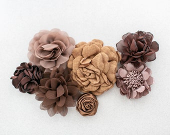 Fabric Flower Variety Bundle | Brown Flower Pack | Neutral Brown Fabric Flowers | Craft Flower Multipack | Brown Floral Grab Bag