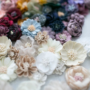 Mini Millinery Fabric, Woven and Felt Flowers Petite Craft Flowers Grab Bag Rainbow Assorted Artificial 1/2 to 1.5 inch Floral Multipack image 10