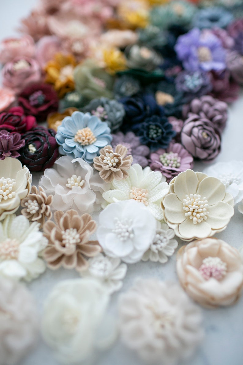 Mini Millinery Fabric, Woven and Felt Flowers Petite Craft Flowers Grab Bag Rainbow Assorted Artificial 1/2 to 1.5 inch Floral Multipack image 10