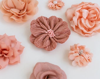 Fabric Flower Variety Bundle | Pink Peach Coral Millinery Flower Pack | Fabric Flowers | Summer Craft Flower Multipack | Floral Grab Bag