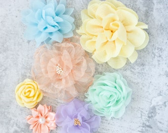 Fabric Flower Variety Bundle | Pastel Flower Pack | Whimsical Pastel Fabric Flowers | Easter & Spring Flower Multipack | Floral Grab Bag