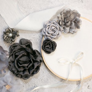 Grey Fabric Flower Variety Bundle: Handmade Millinery Flowers