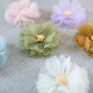 Colorful Fabric Poppy Bloom | 3" 8cm Organza Artificial Wildflower | Millinery Floral w/ Stamen | Dainty Lush Fabric Craft Flower in Pastels